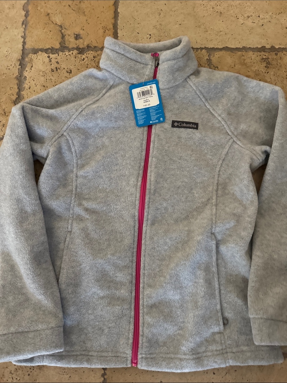 NWT-Columbia Youth Benton Springs Full Zip Fleece Jacket Pockets Size Large Gray